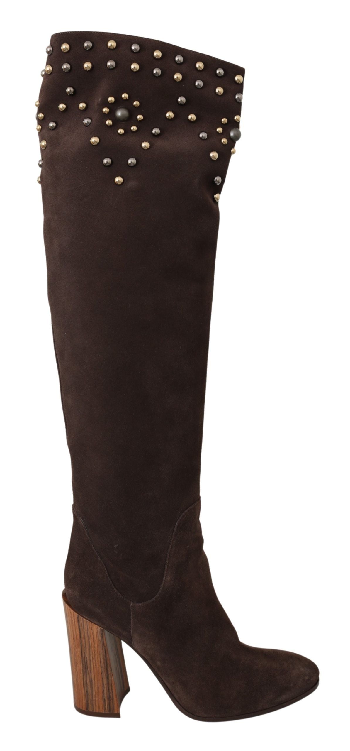 Dolce & Gabbana Studded Suede Knee High Boots in Brown - EU39/US8.5