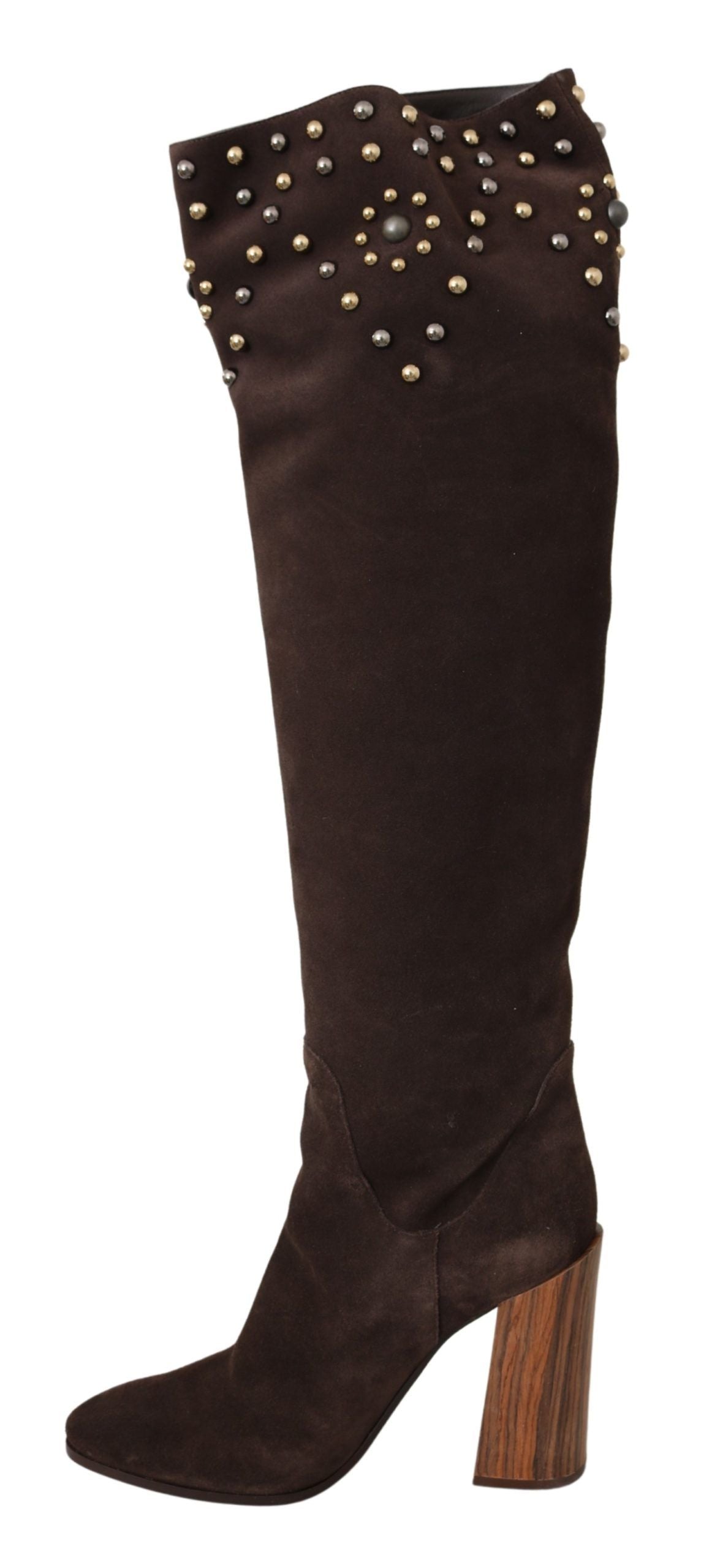 Dolce & Gabbana Studded Suede Knee High Boots in Brown - EU39/US8.5