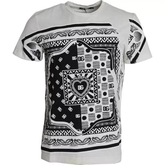 Dolce & Gabbana White Bandana Print Cotton Short Sleeves Men T-shirt - IT48 | M