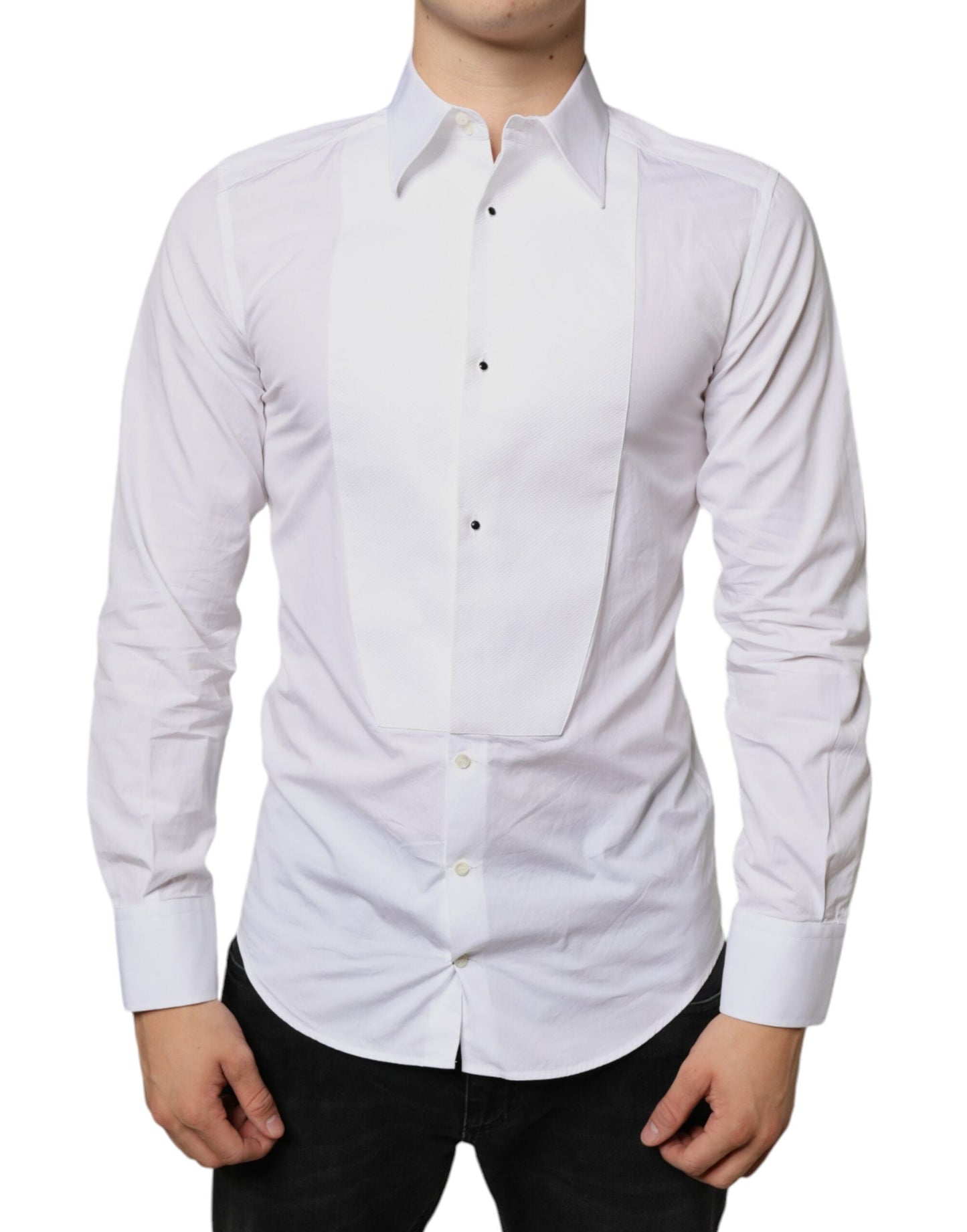 Dolce & Gabbana White Bib Cotton Poplin Formal Dress Shirt - IT39 | S