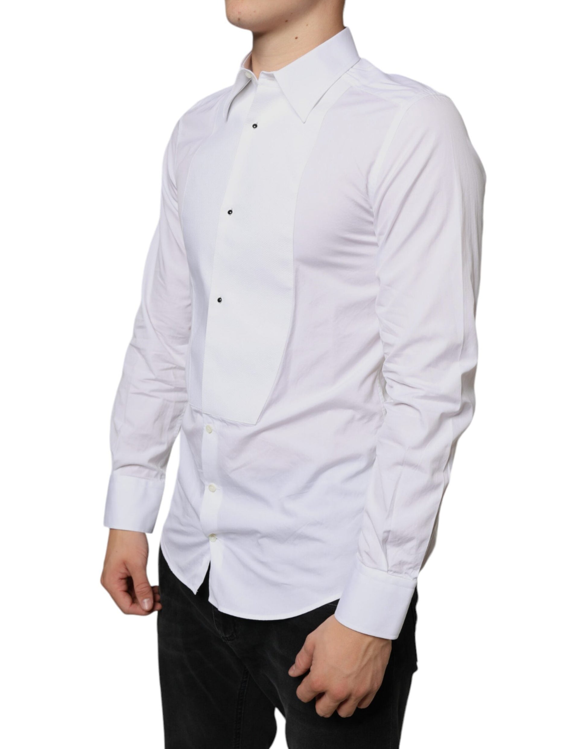 Dolce & Gabbana White Bib Cotton Poplin Formal Dress Shirt - IT39 | S