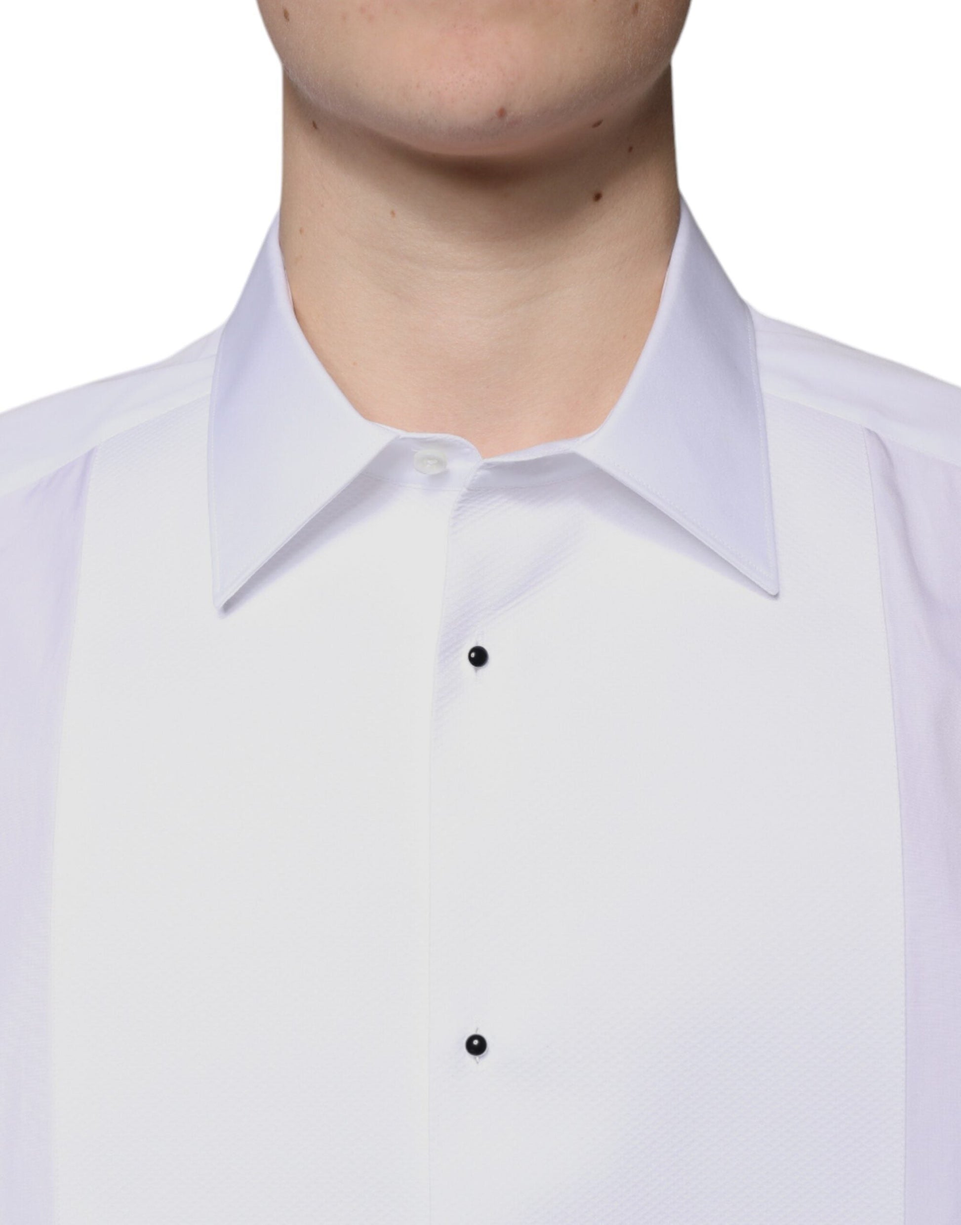 Dolce & Gabbana White Bib Cotton Poplin GOLD Formal Shirt