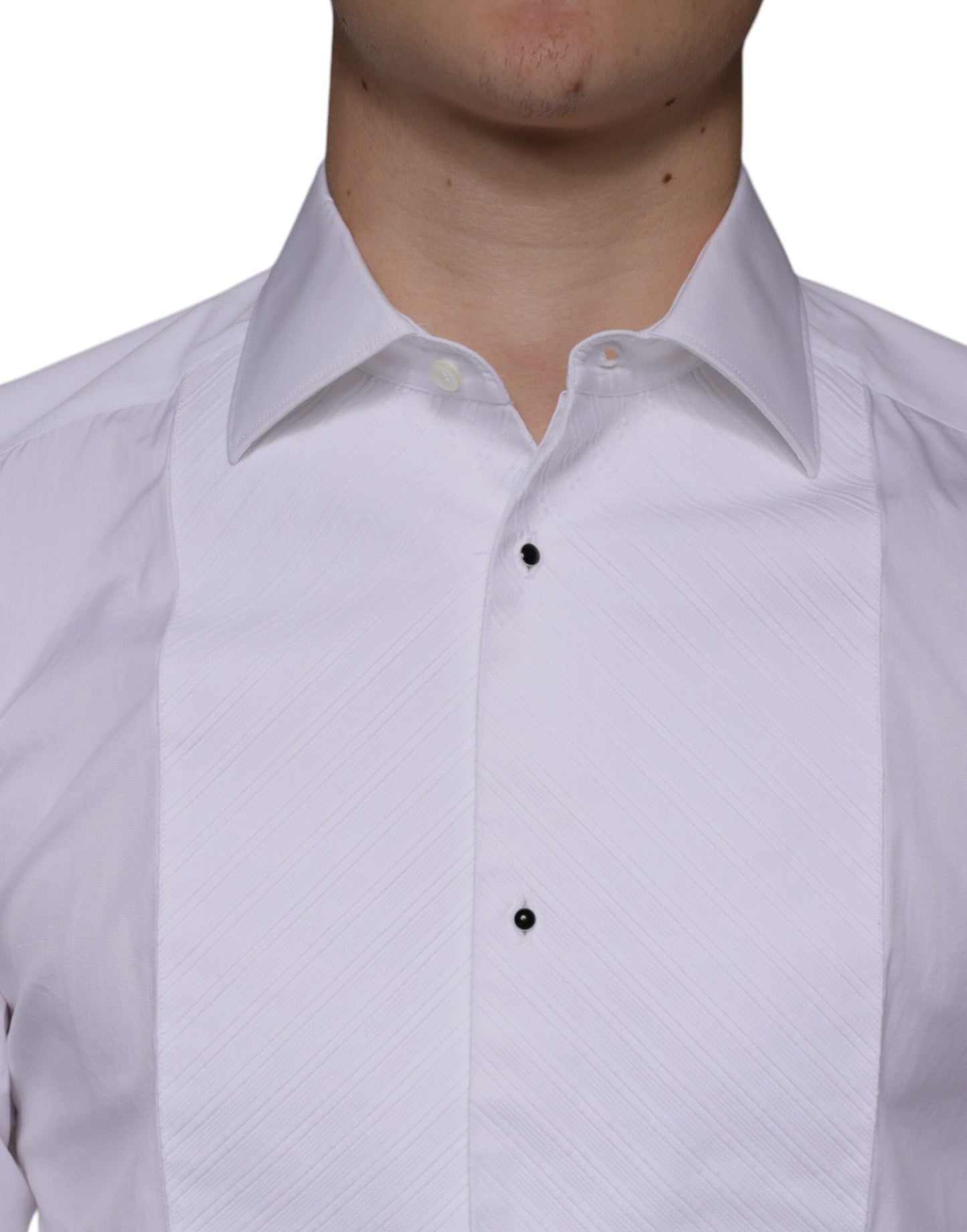 Dolce & Gabbana White Bib Cotton Poplin GOLD Men Formal Shirt - IT39 | S