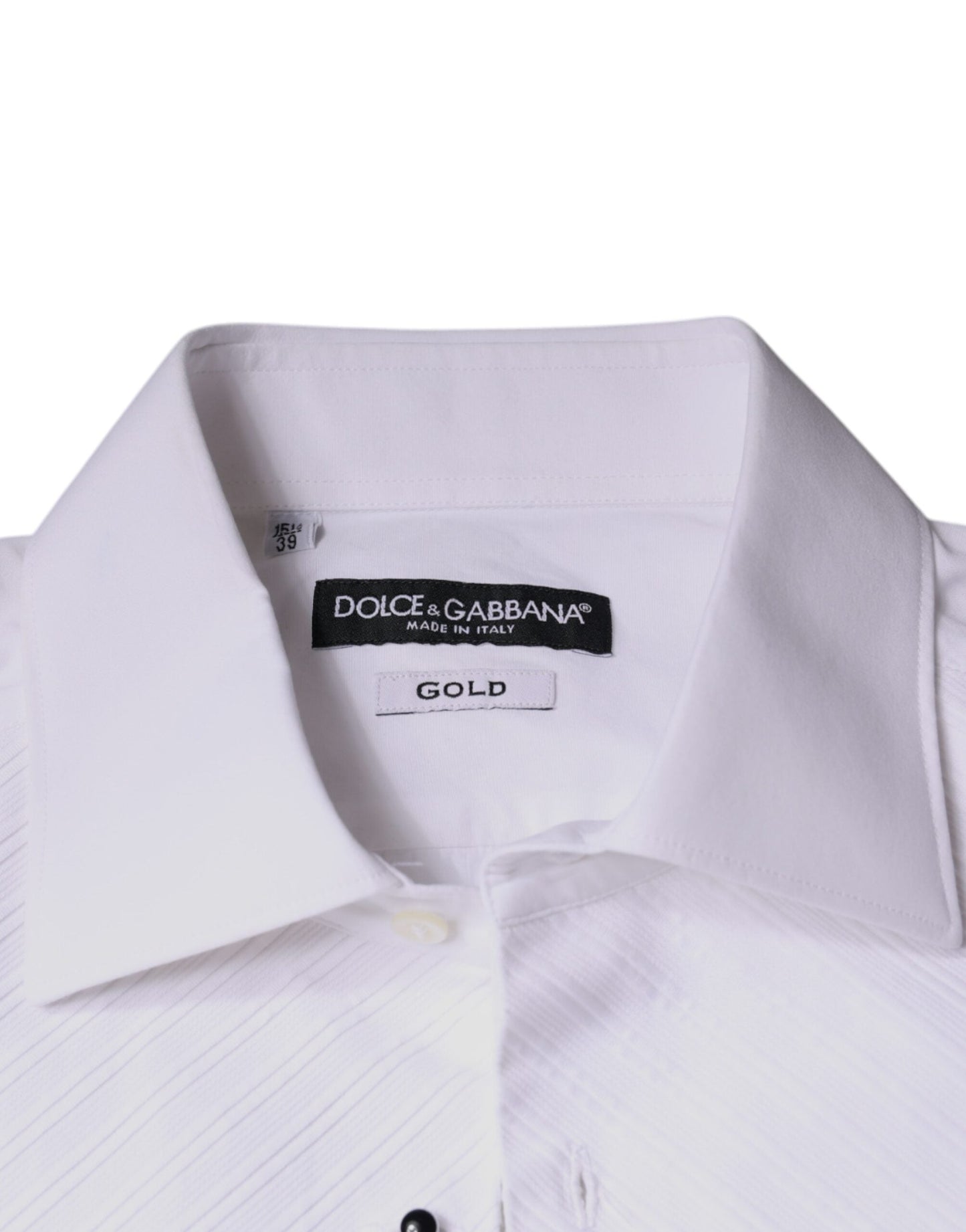 Dolce & Gabbana White Bib Cotton Poplin GOLD Men Formal Shirt - IT39 | S