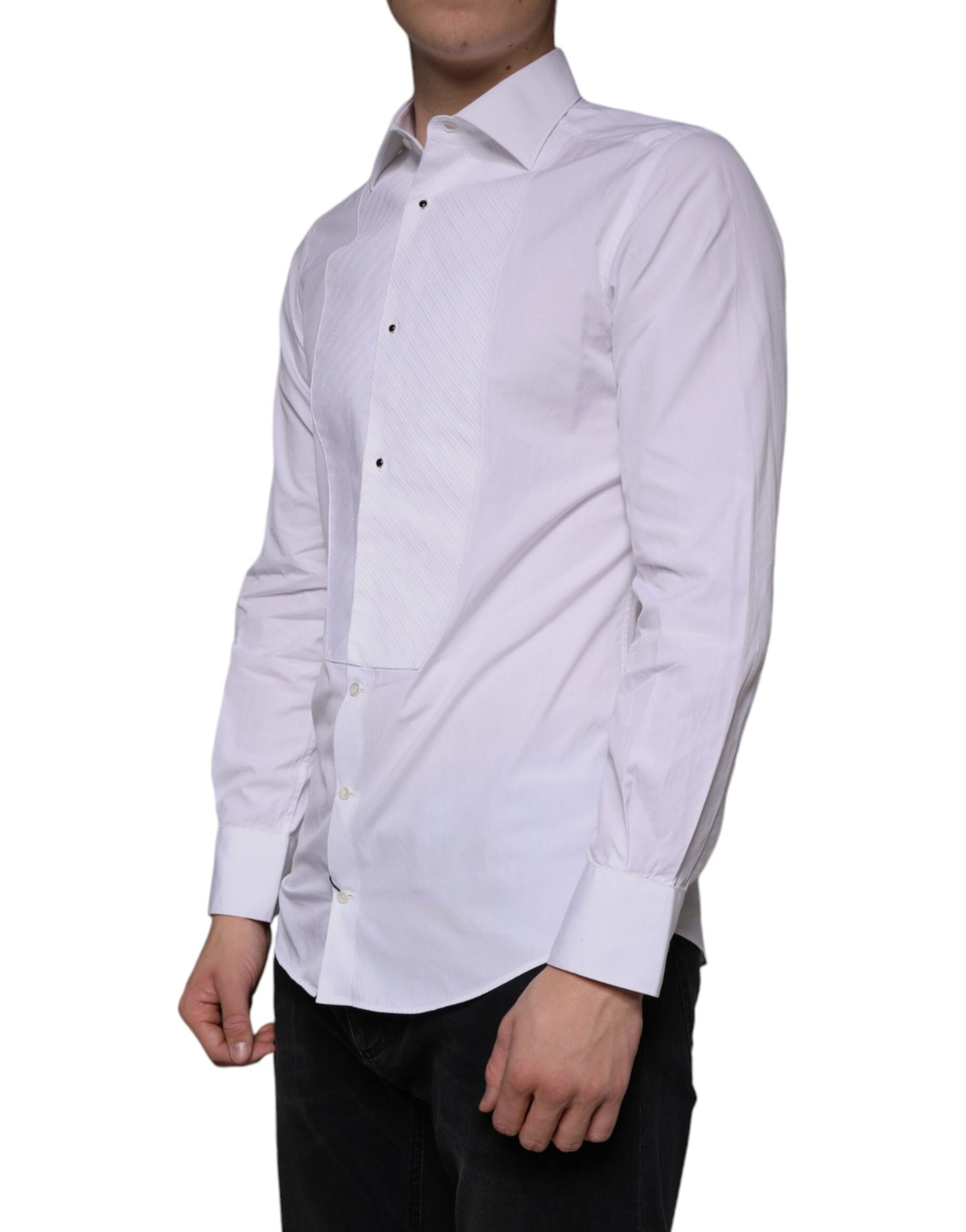 Dolce & Gabbana White Bib Cotton Poplin GOLD Men Formal Shirt - IT39 | S