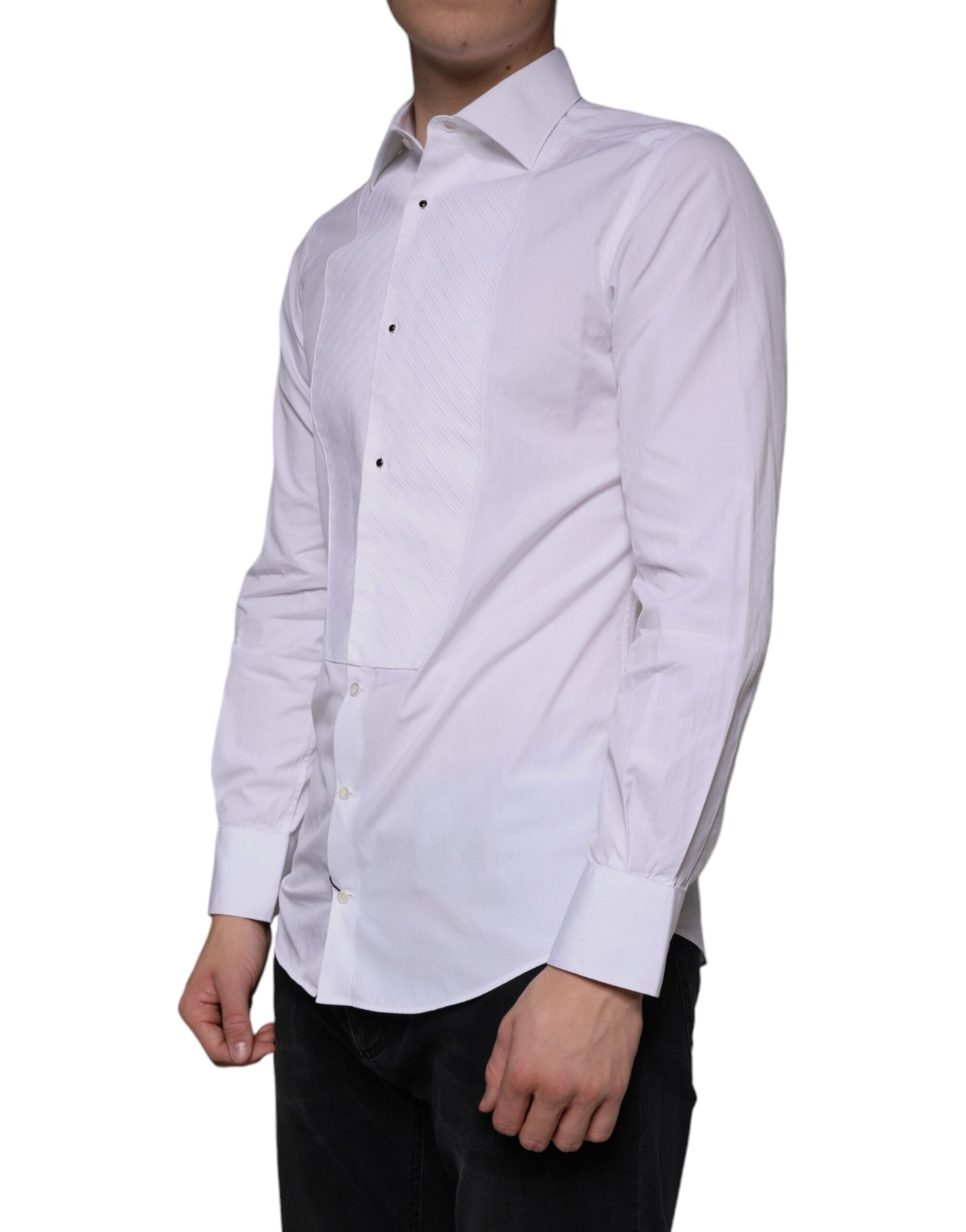 Dolce & Gabbana White Bib Cotton Poplin GOLD Men Formal Shirt - IT39 | S