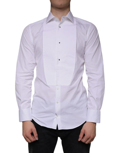 Dolce & Gabbana White Bib Cotton Poplin GOLD Men Formal Shirt - IT39 | S