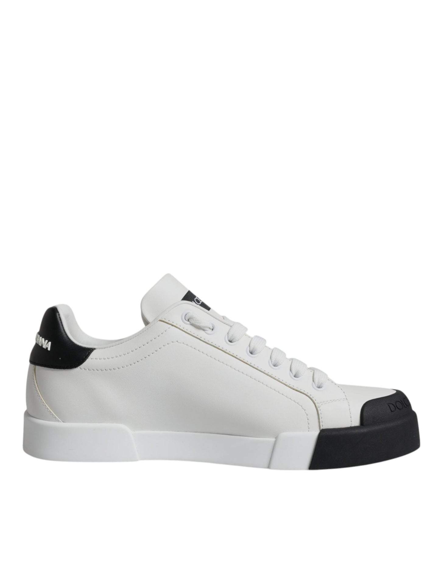 Dolce & Gabbana White Black Leather Logo Portofino Sneaker Shoes - EU47/US14