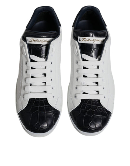 Dolce & Gabbana White Black Leather Portofino Sneakers Shoes - EU41/US8