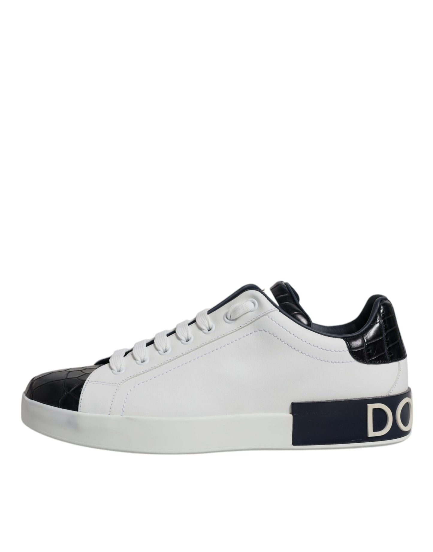 Dolce & Gabbana White Black Leather Portofino Sneakers Shoes - EU41/US8