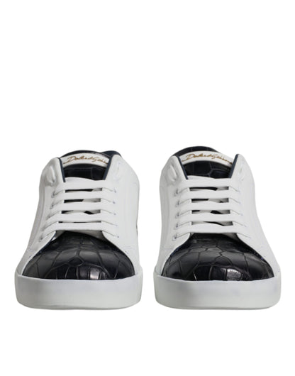 Dolce & Gabbana White Black Leather Portofino Sneakers Shoes - EU41/US8