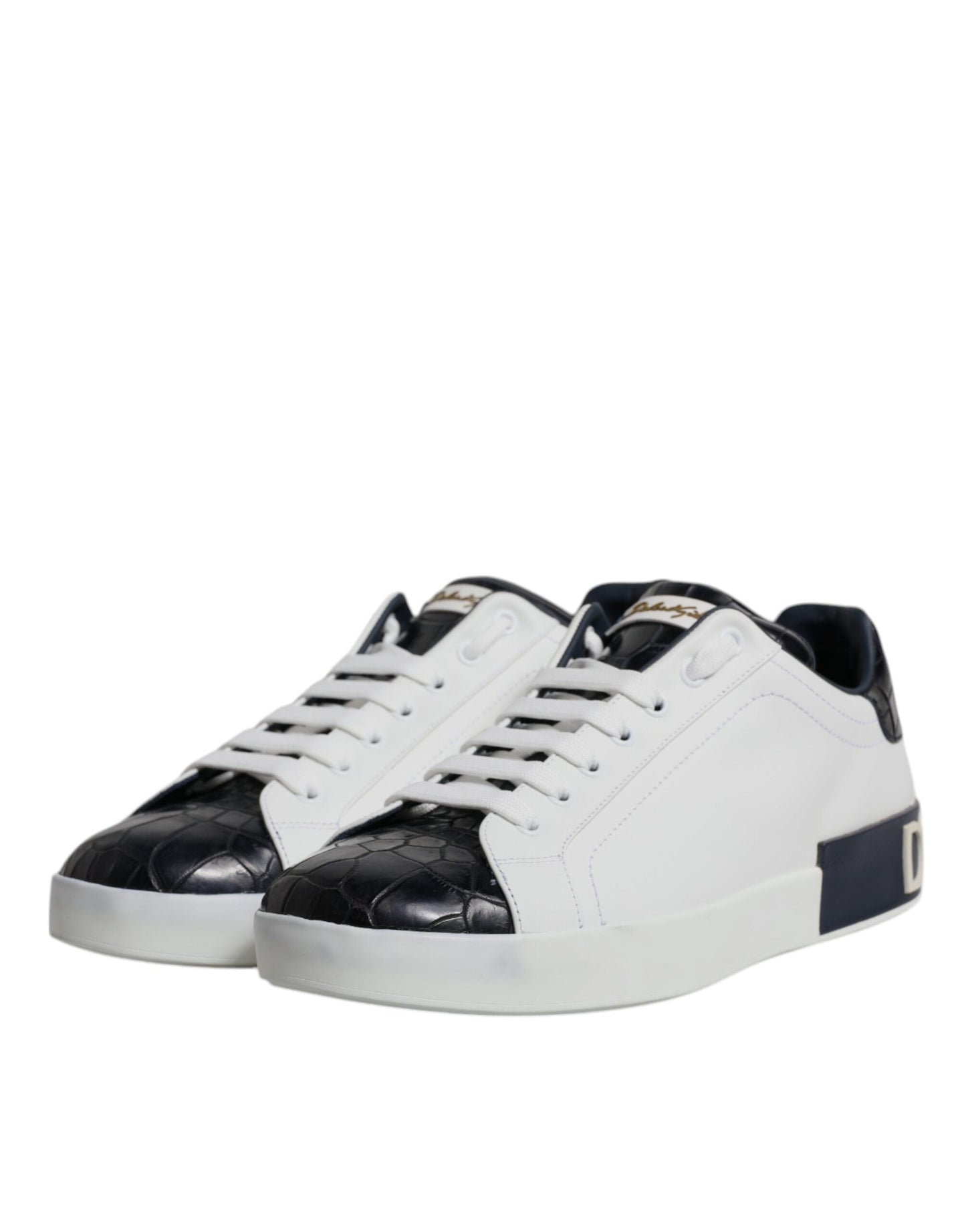 Dolce & Gabbana White Black Leather Portofino Sneakers Shoes - EU41/US8