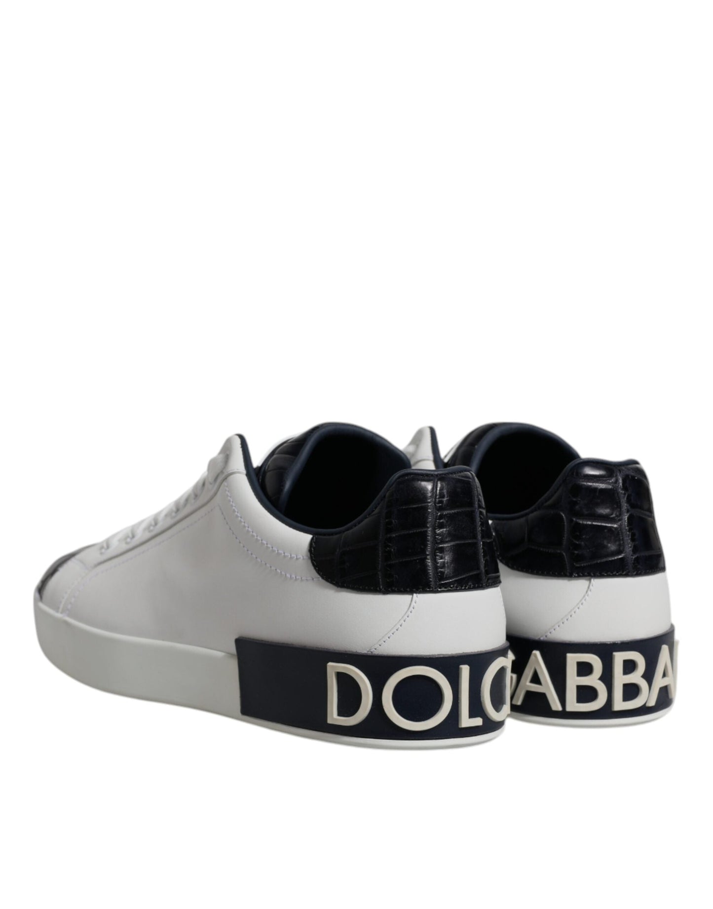 Dolce & Gabbana White Black Leather Portofino Sneakers Shoes - EU41/US8