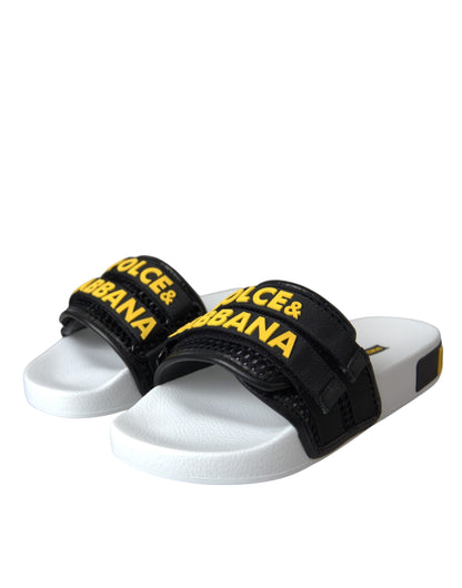 Dolce & Gabbana White Black Logo Beachwear Flats Sandals Shoes - EU36/US5.5