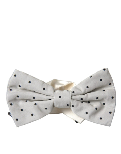 Dolce & Gabbana White Black Polka Dot Polyester Bow Tie