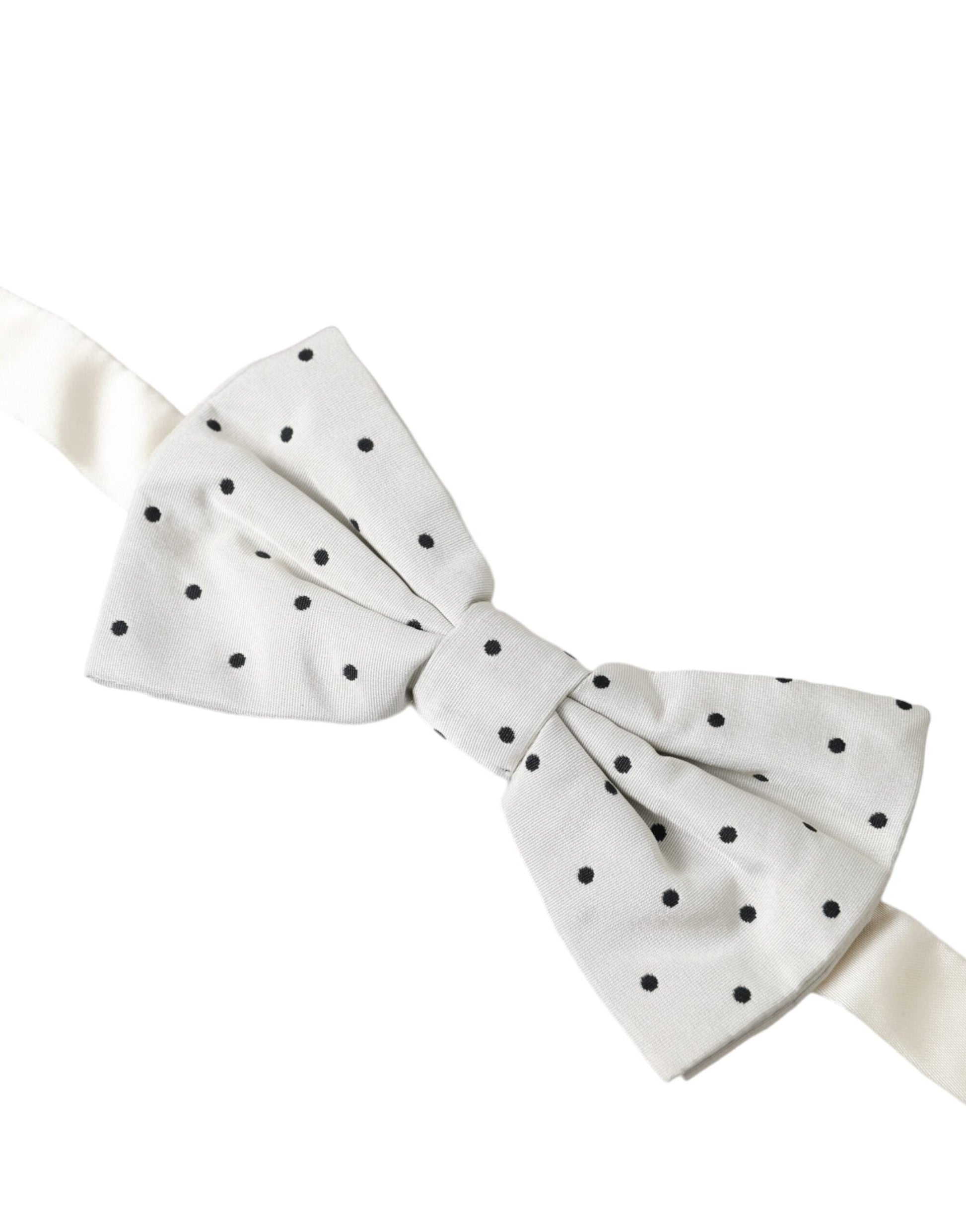 Dolce & Gabbana White Black Polka Dot Polyester Bow Tie