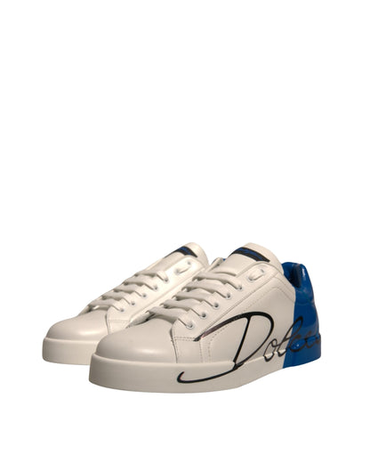 Dolce & Gabbana White Blue Logo Portofino Sneakers Shoes - EU44/US11