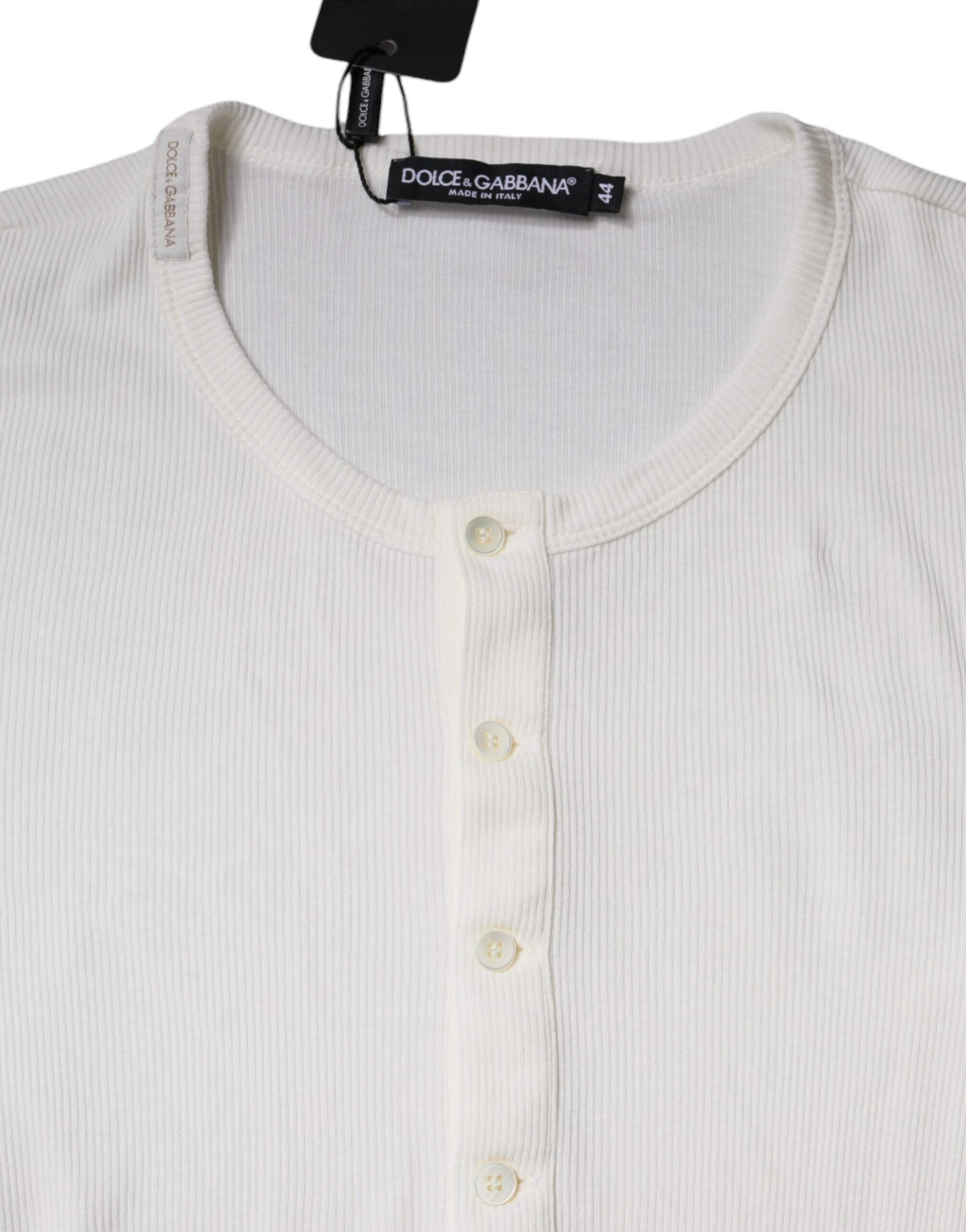 Dolce & Gabbana White Cotton Buttoned Long Sleeves T-shirt - IT44 | XS