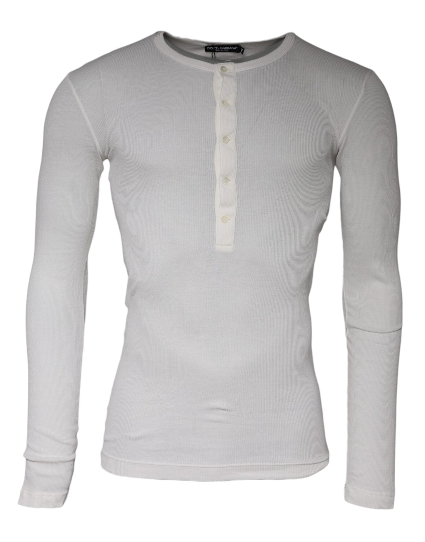 Dolce & Gabbana White Cotton Buttoned Long Sleeves T-shirt - IT44 | XS