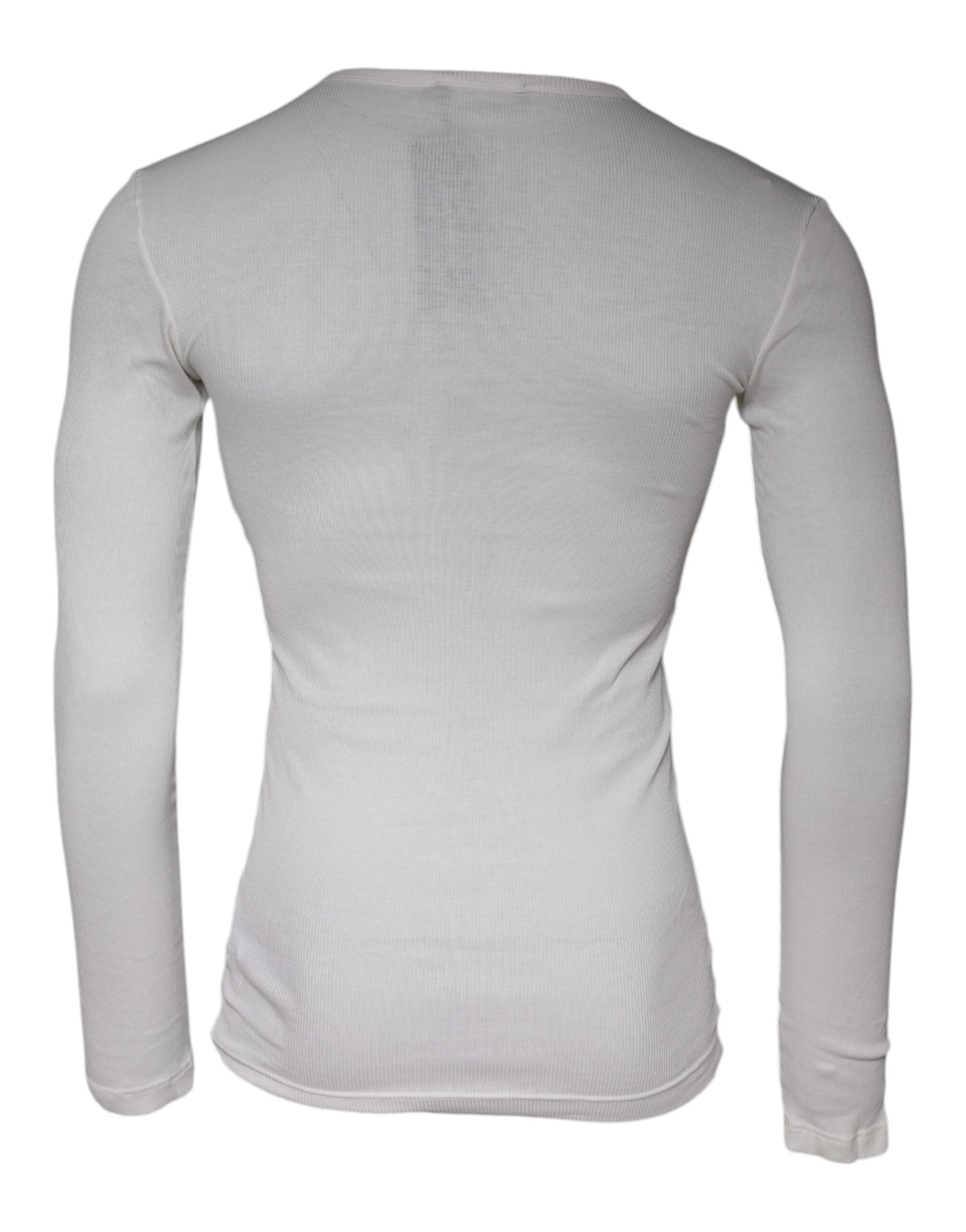 Dolce & Gabbana White Cotton Buttoned Long Sleeves T-shirt - IT44 | XS