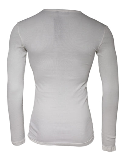 Dolce & Gabbana White Cotton Buttoned Long Sleeves T-shirt - IT44 | XS