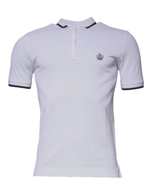 Dolce & Gabbana White Cotton Crown Collared Polo T-shirt - IT44 | XS