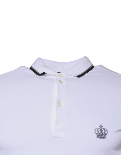 Dolce & Gabbana White Cotton Crown Collared Polo T-shirt - IT44 | XS