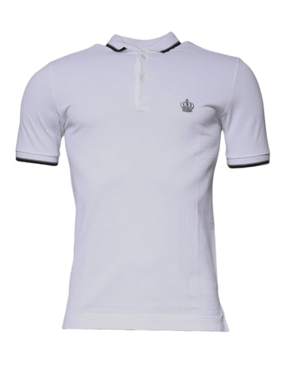 Dolce & Gabbana White Cotton Crown Collared Polo T-shirt - IT44 | XS