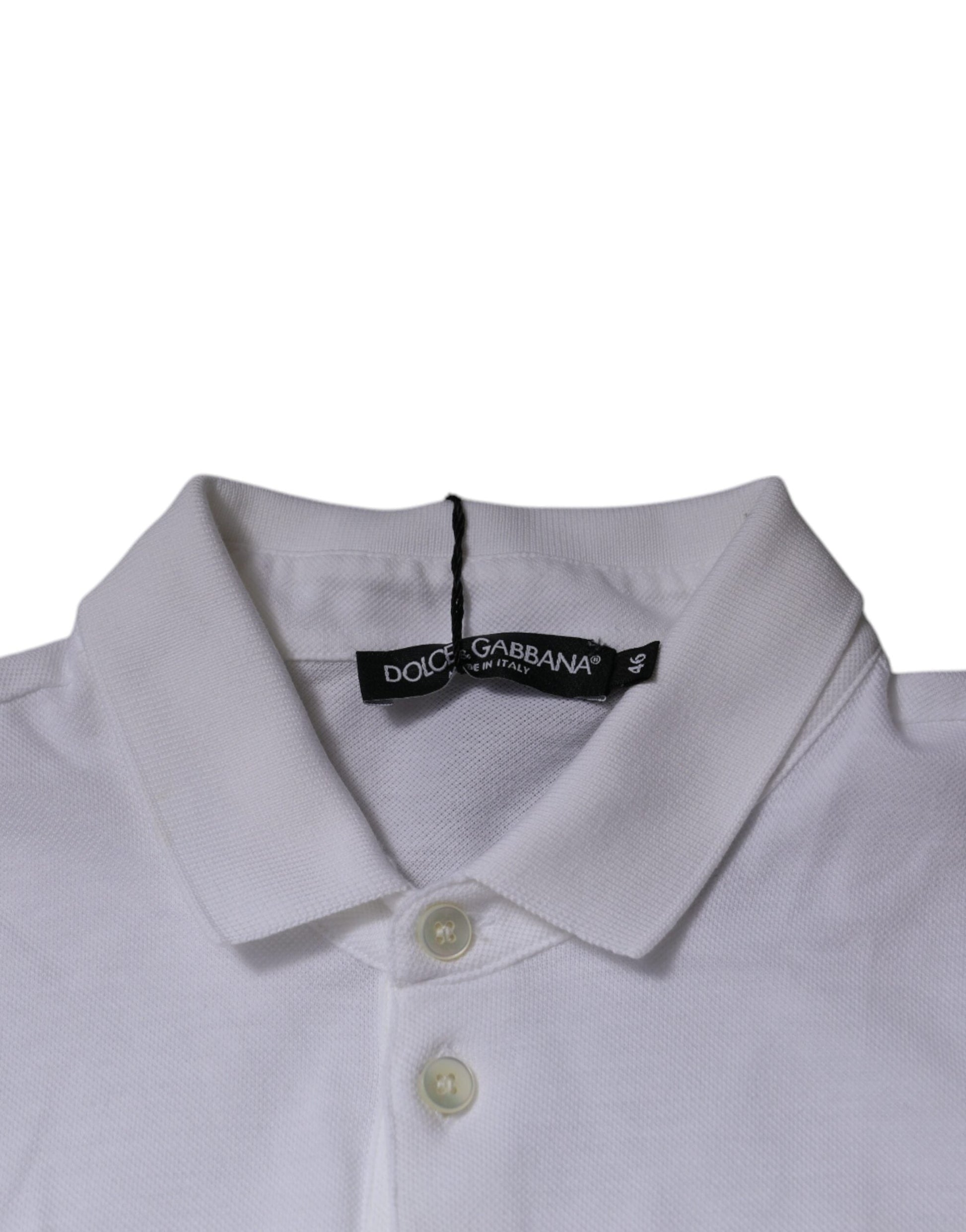 Dolce & Gabbana White Cotton Crown Collared Polo T-shirt - IT46 | S