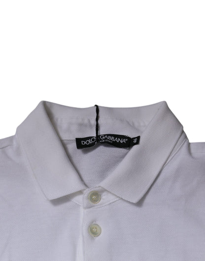 Dolce & Gabbana White Cotton Crown Collared Polo T-shirt - IT46 | S