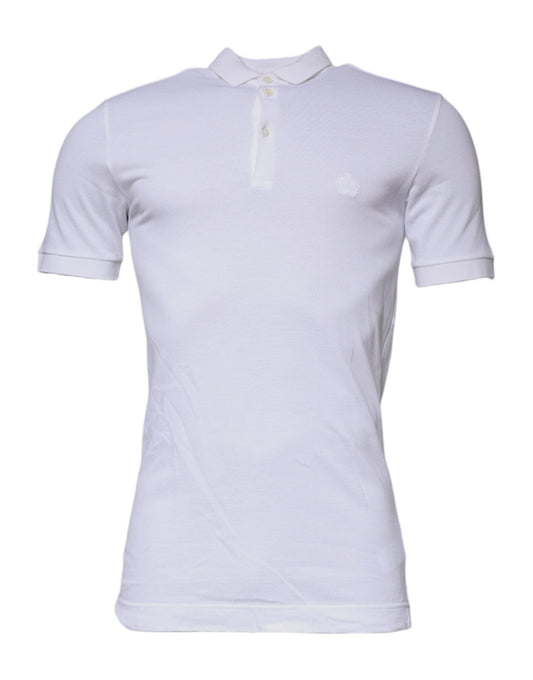 Dolce & Gabbana White Cotton Crown Collared Polo T-shirt - IT46 | S