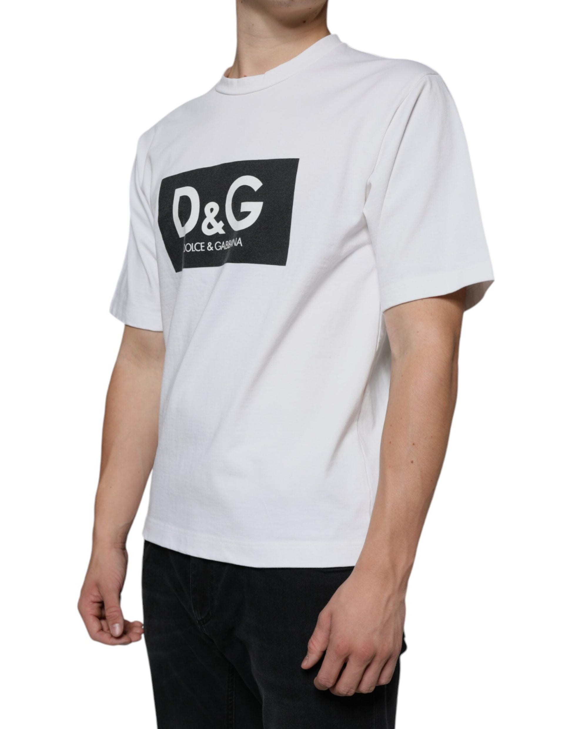 Dolce & Gabbana White Cotton DG Logo Print Casual T-shirt - IT44 | XS