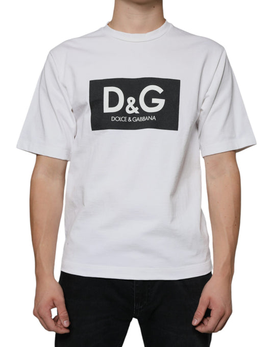 Dolce & Gabbana White Cotton DG Logo Print Casual T-shirt - IT44 | XS