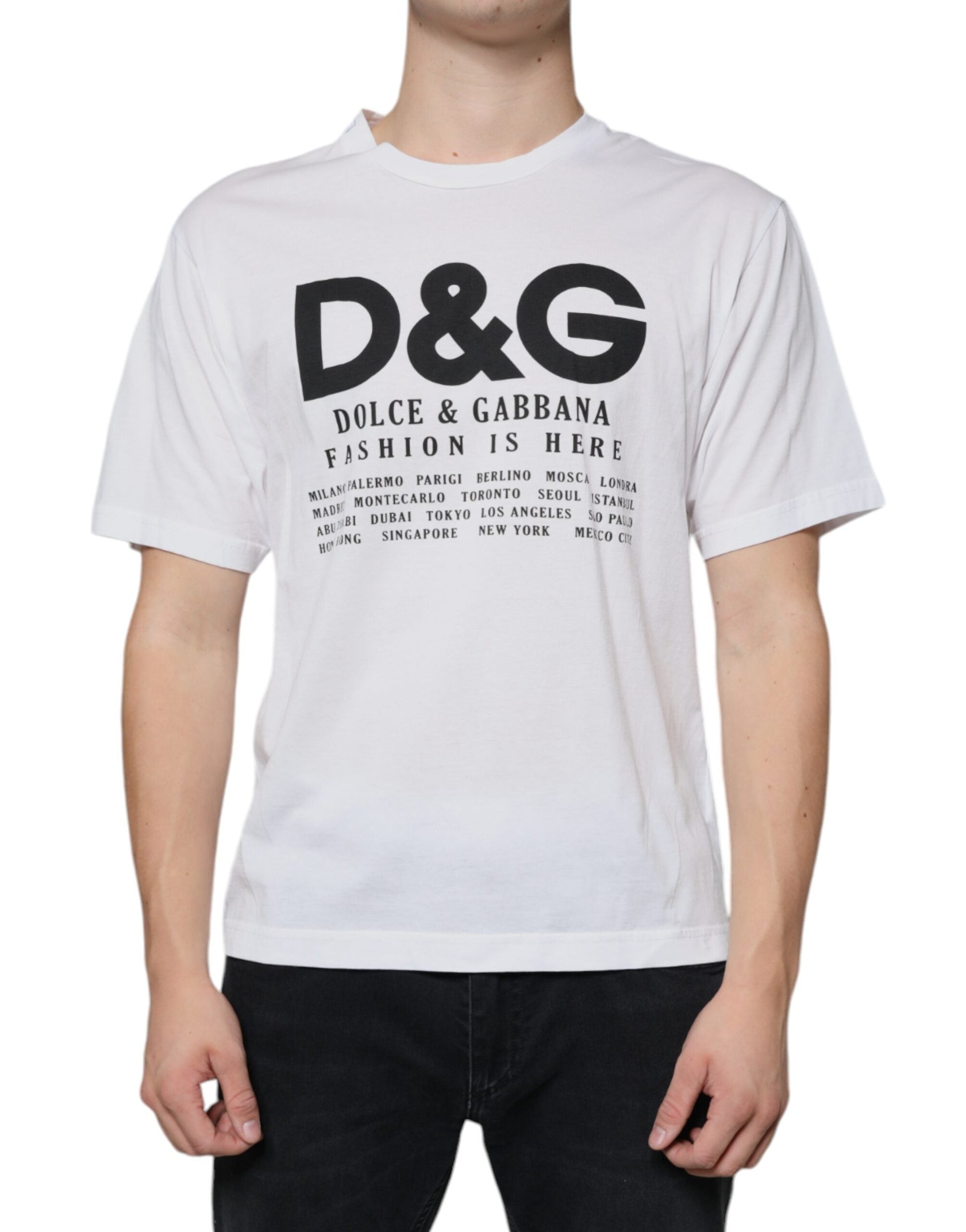 Dolce & Gabbana White Cotton DG Logo Print Casual T-shirt - IT46 | S