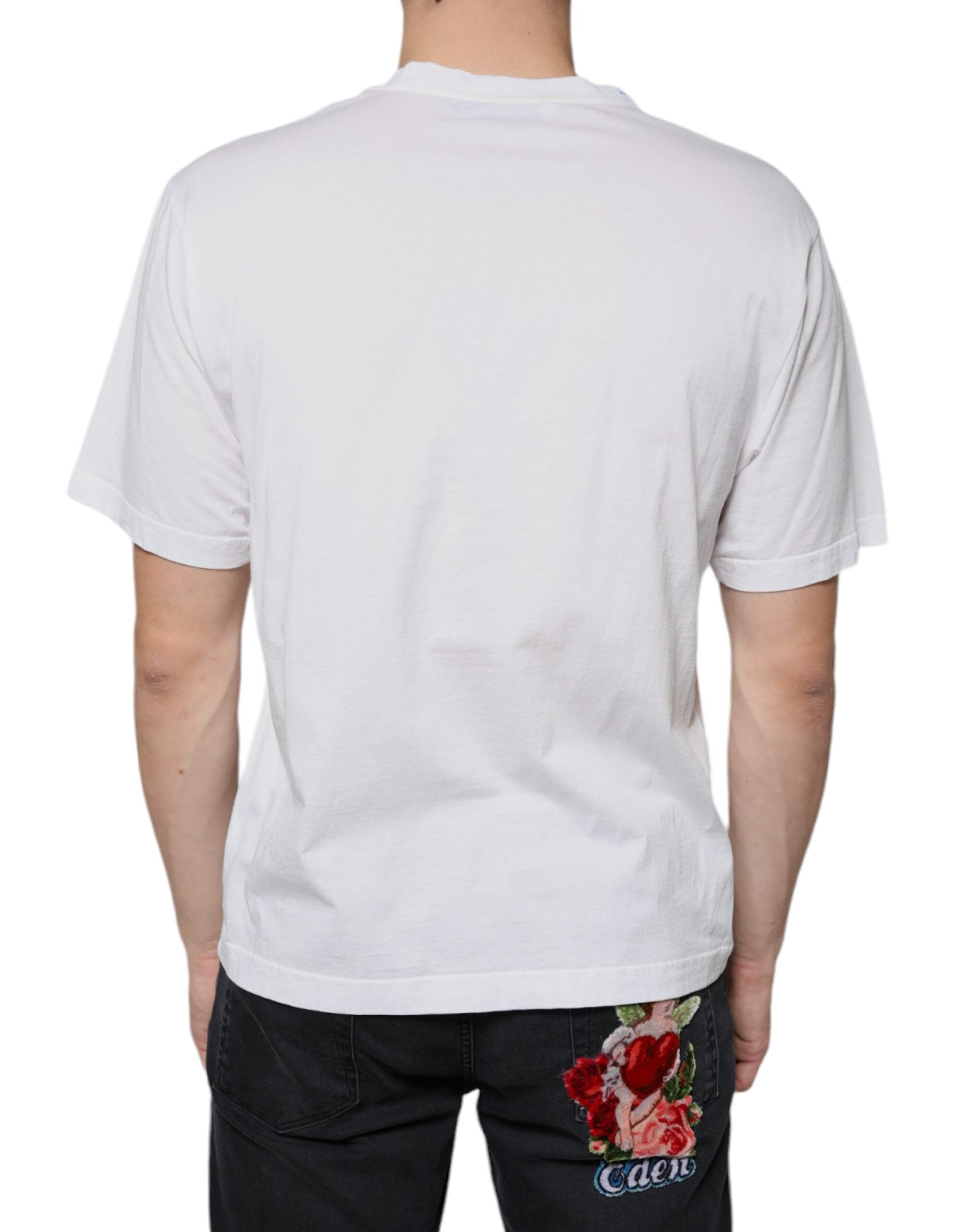 Dolce & Gabbana White Cotton DG Logo Print Casual T-shirt - IT46 | S