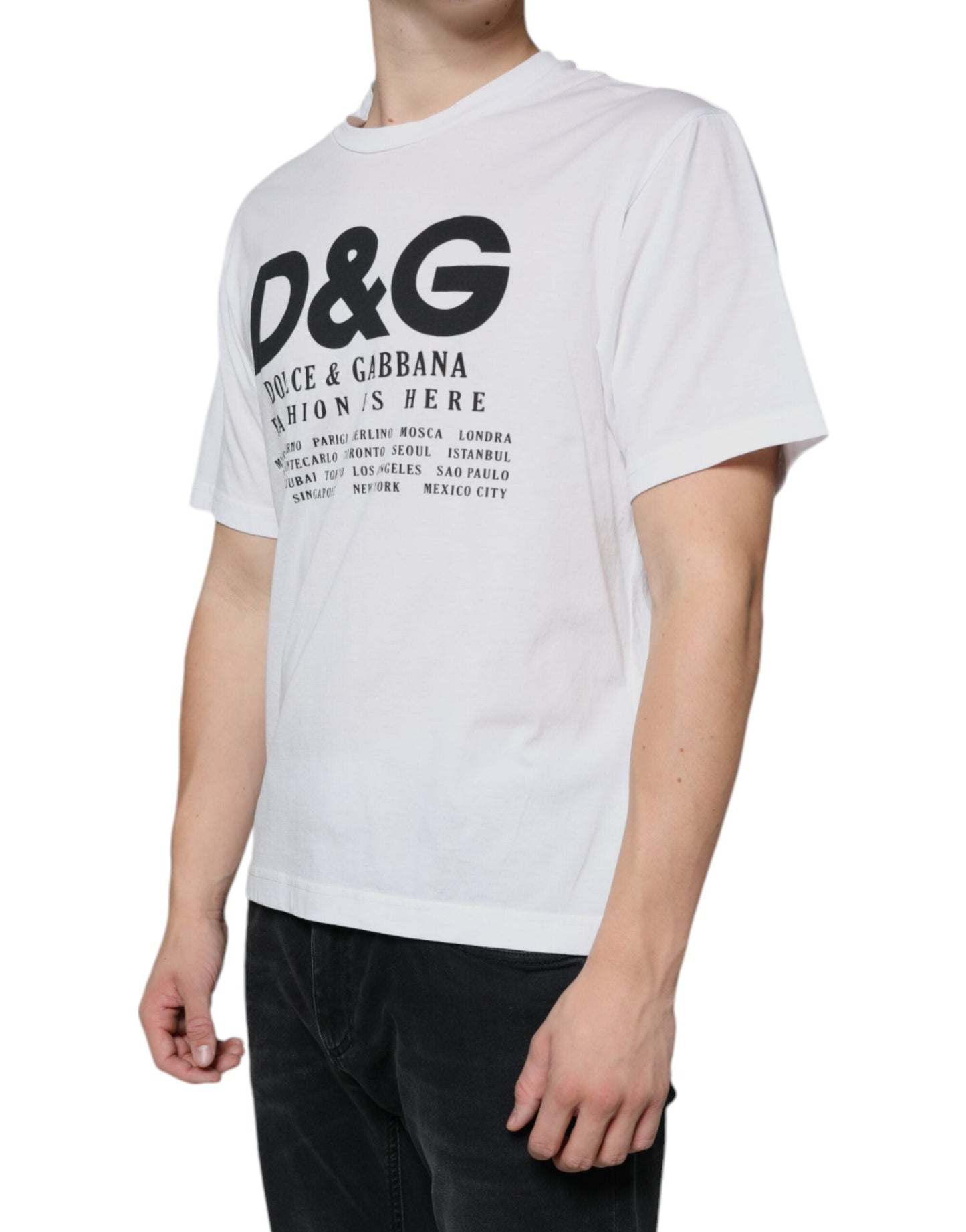 Dolce & Gabbana White Cotton DG Logo Print Casual T-shirt - IT46 | S