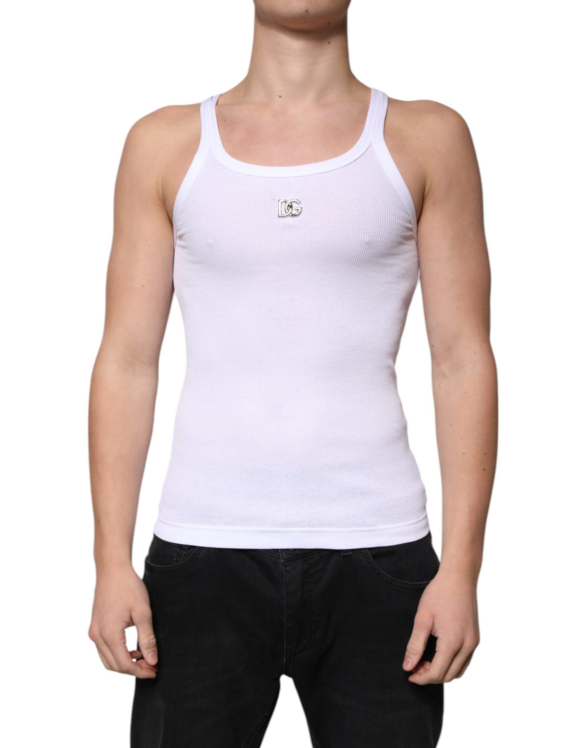 Dolce & Gabbana White Cotton DG Sleeveless Round Neck T-shirt - IT44 | XS