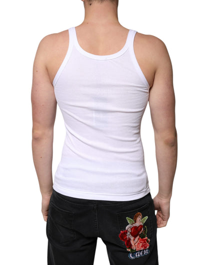 Dolce & Gabbana White Cotton DG Sleeveless Round Neck T-shirt - IT44 | XS