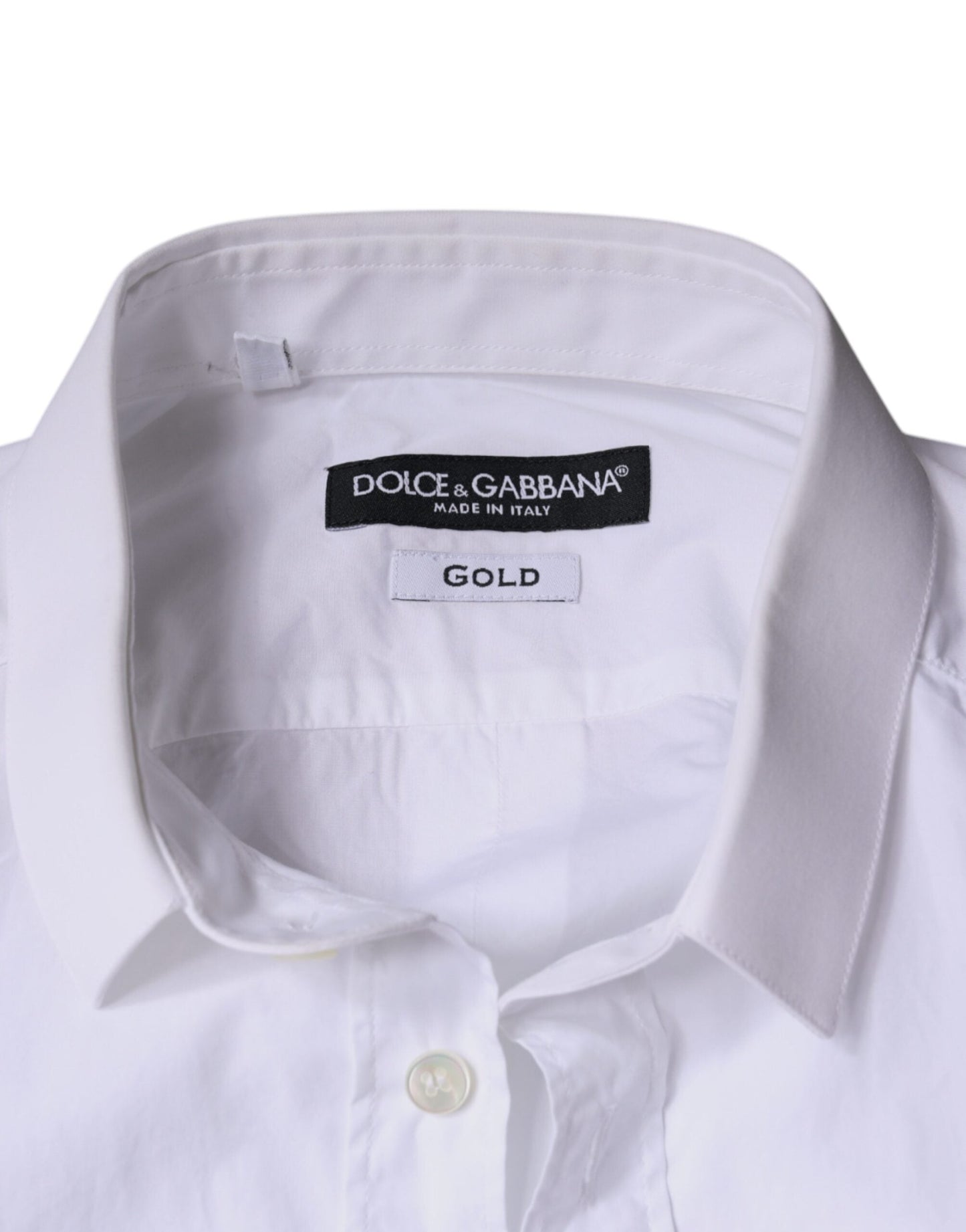 Dolce & Gabbana White Cotton Dress GOLD Formal Collared Shirt - IT38 | XS