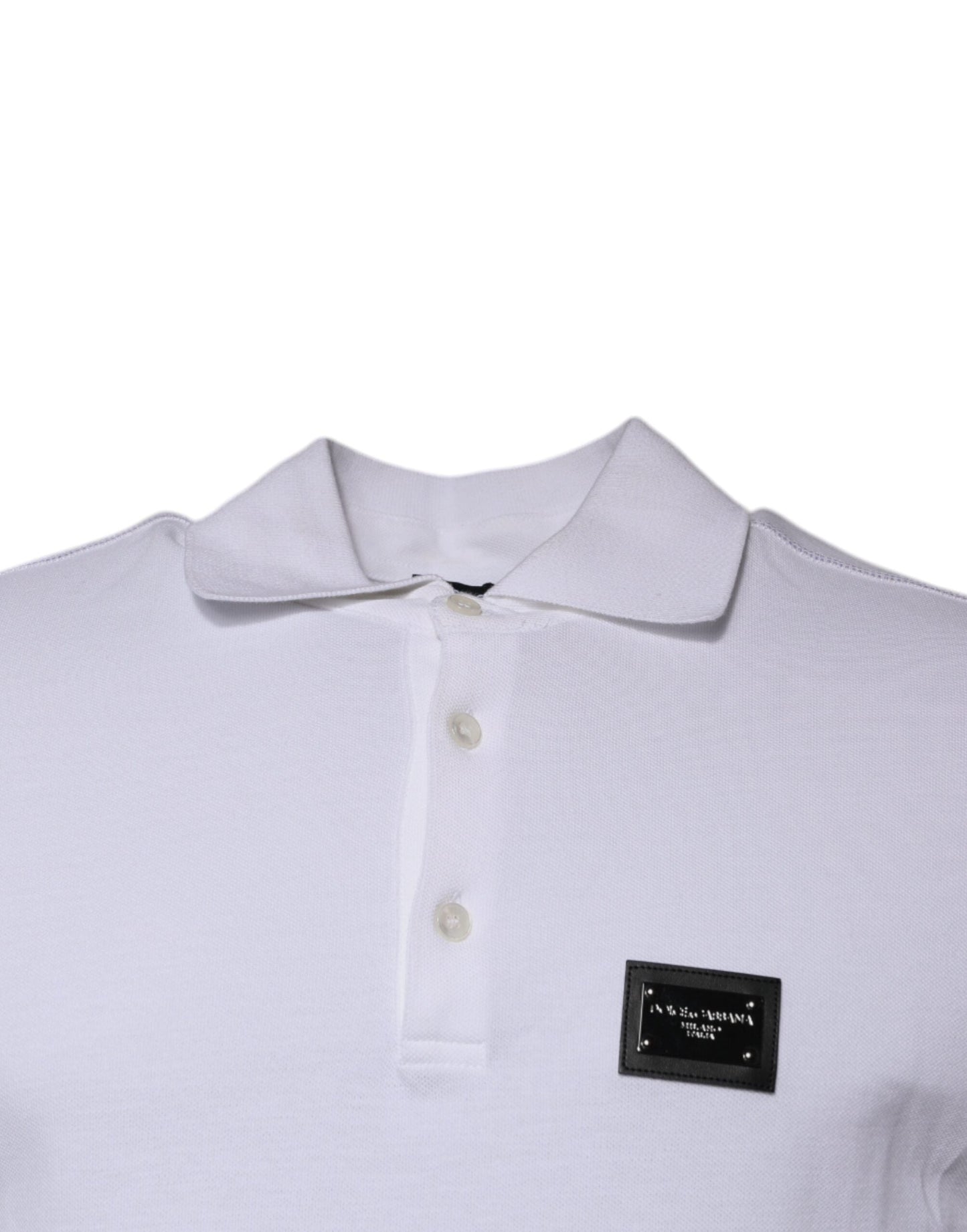 Dolce & Gabbana White Cotton Logo Plaque Collared Polo T-shirt - IT50 | L