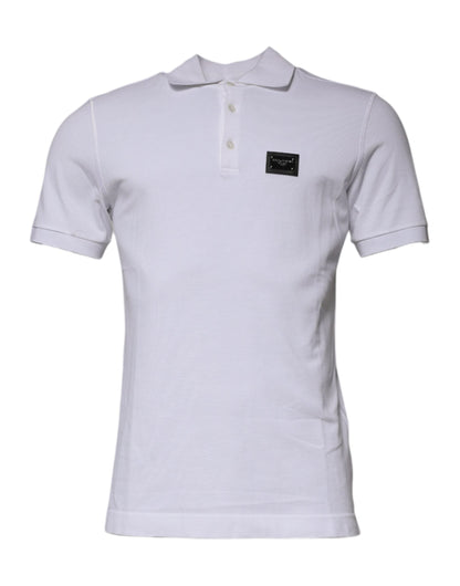 Dolce & Gabbana White Cotton Logo Plaque Collared Polo T-shirt - IT50 | L