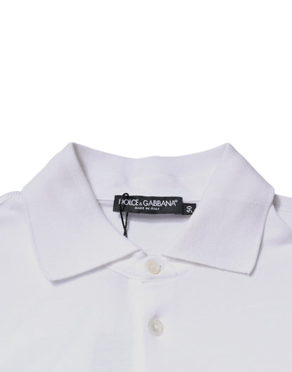 Dolce & Gabbana White Cotton Logo Plaque Collared Polo T-shirt - IT50 | L