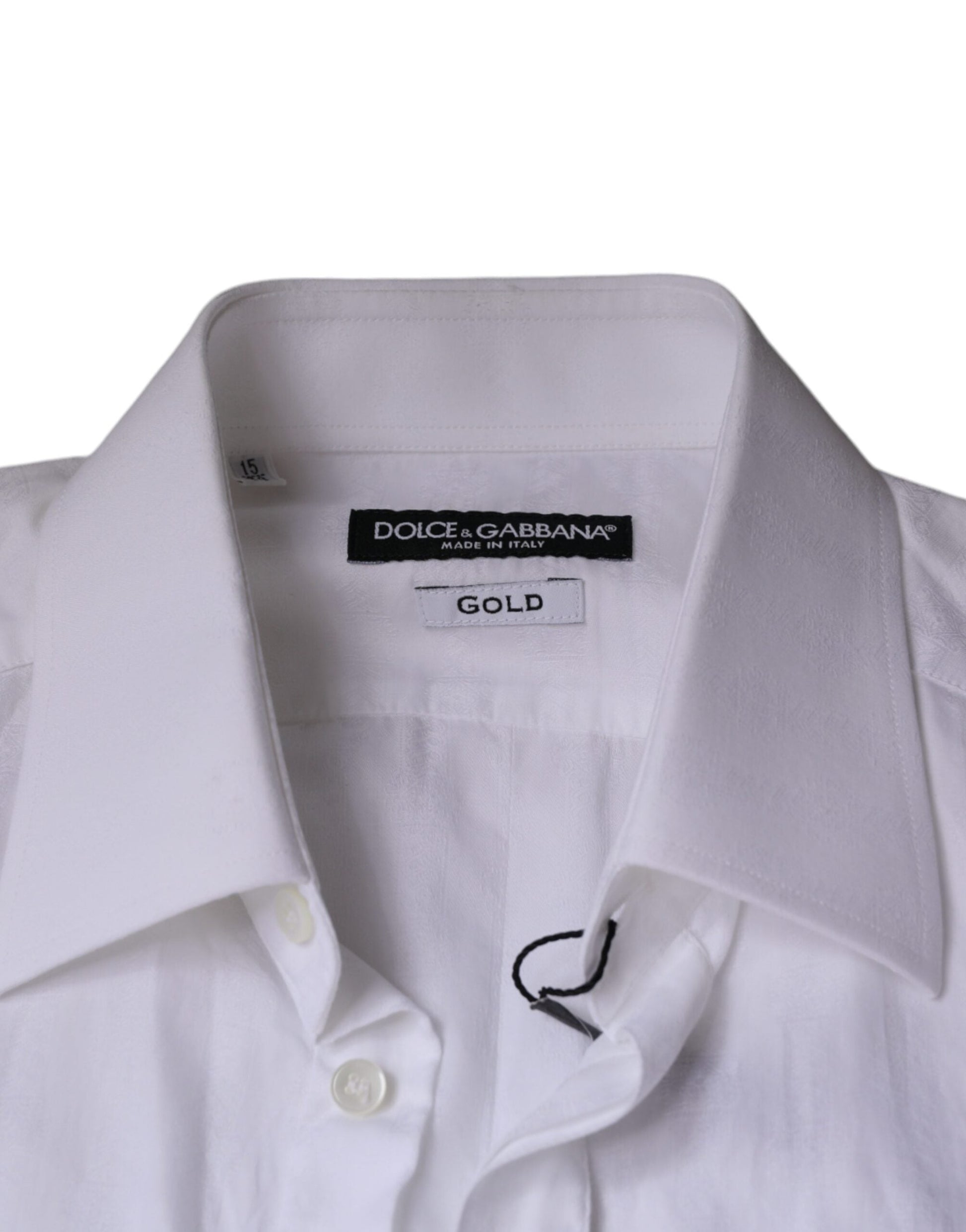 Dolce & Gabbana White Cotton Men Dress GOLD Formal Shirt - IT38 | XS