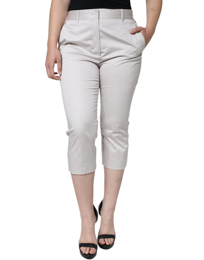 Dolce & Gabbana White Cotton Mid Waist Cropped Skinny Pants - IT44 | L