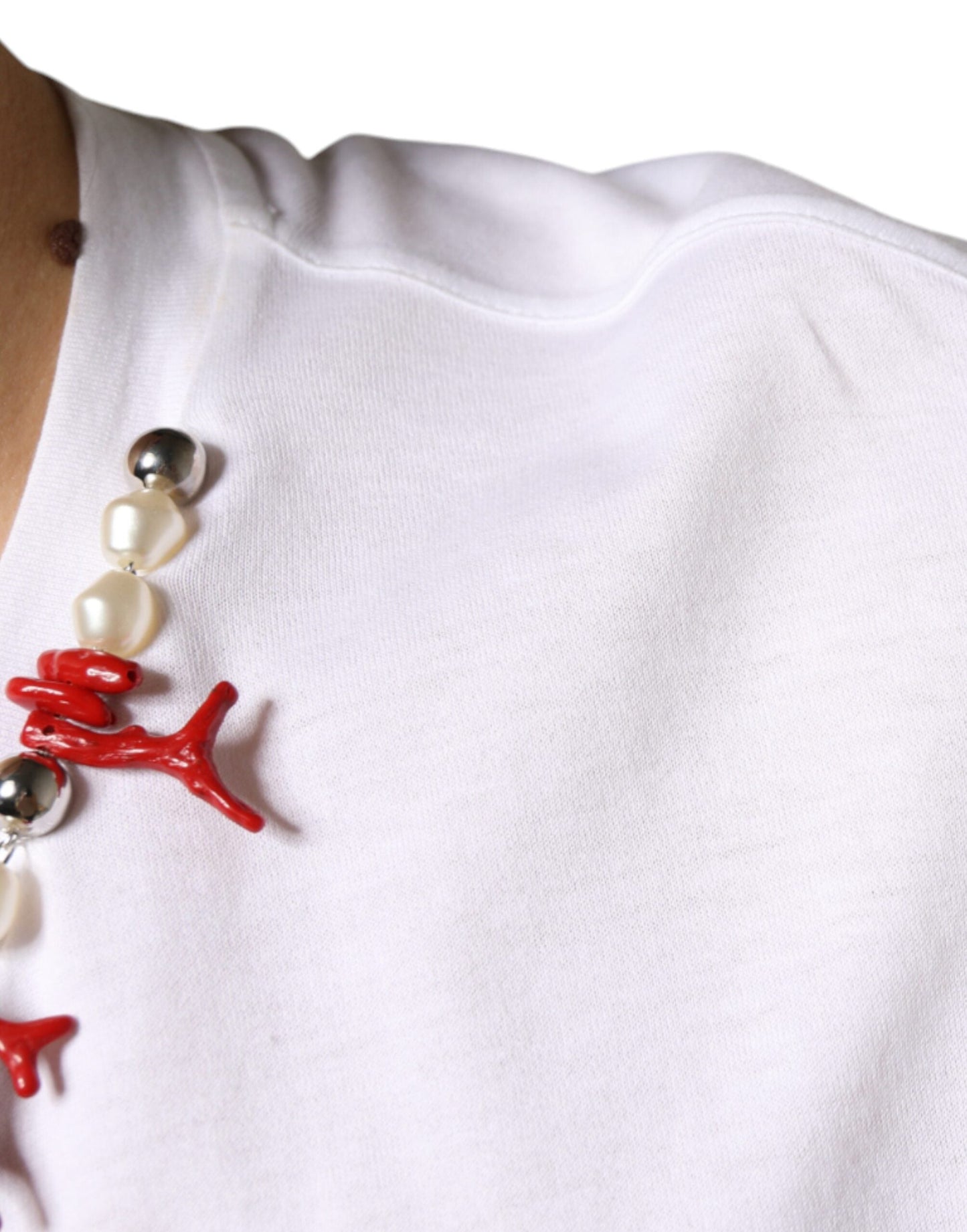 Dolce & Gabbana White Cotton Necklace Embellished T-shirt - IT58 | 3XL