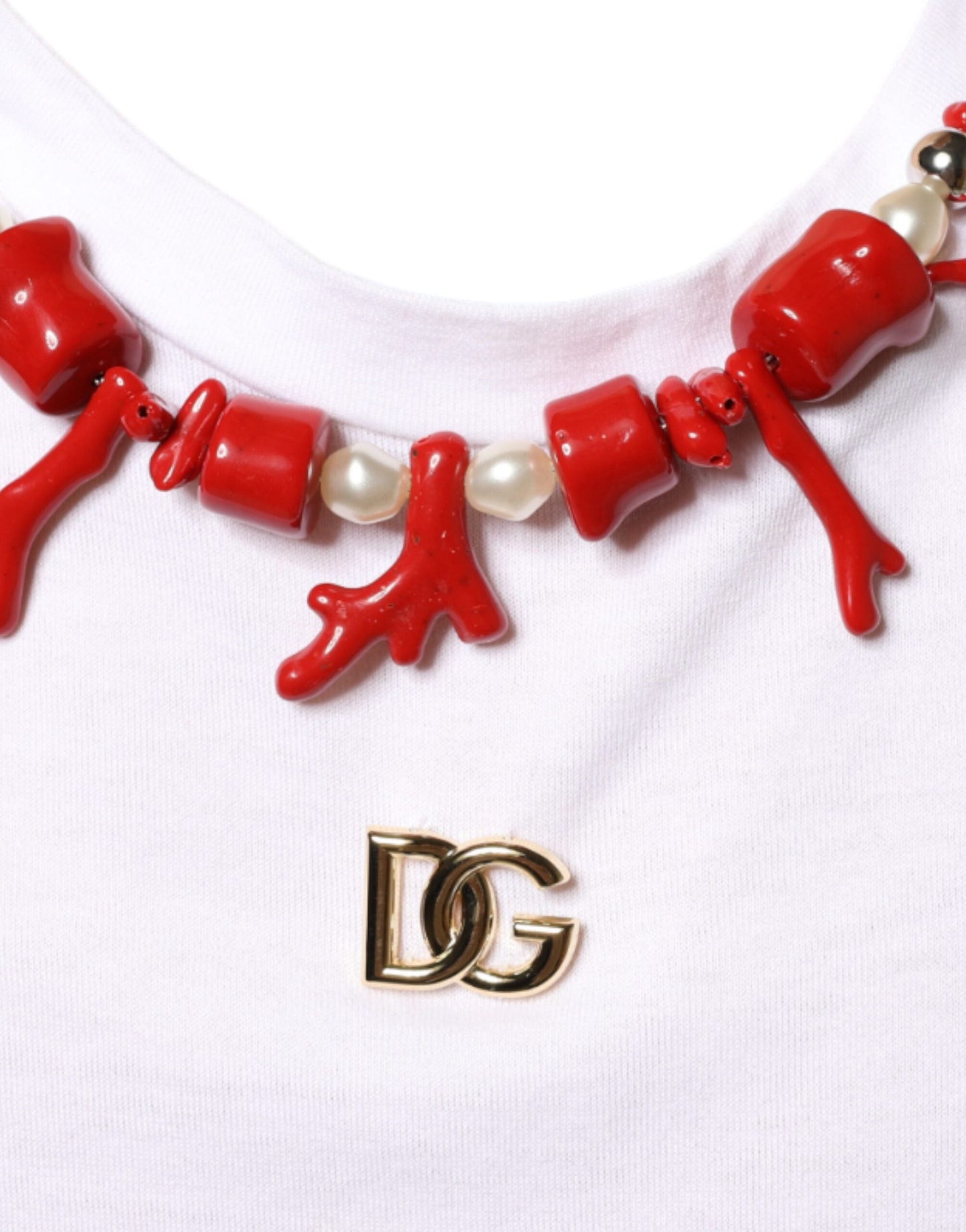 Dolce & Gabbana White Cotton Necklace Embellished T-shirt - IT58 | 3XL