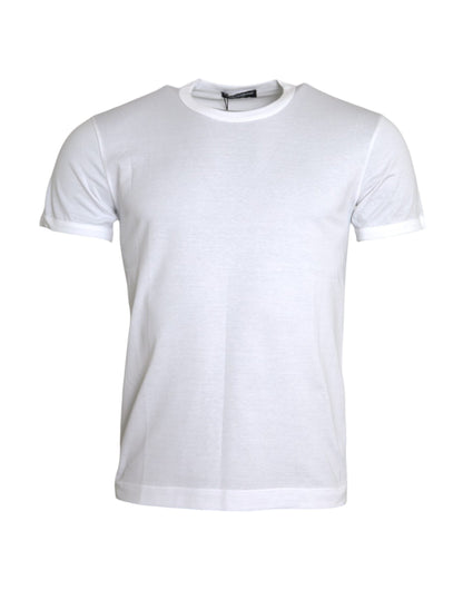 Dolce & Gabbana White Cotton Round Neck Short Sleeve T-shirt - IT54 | XL