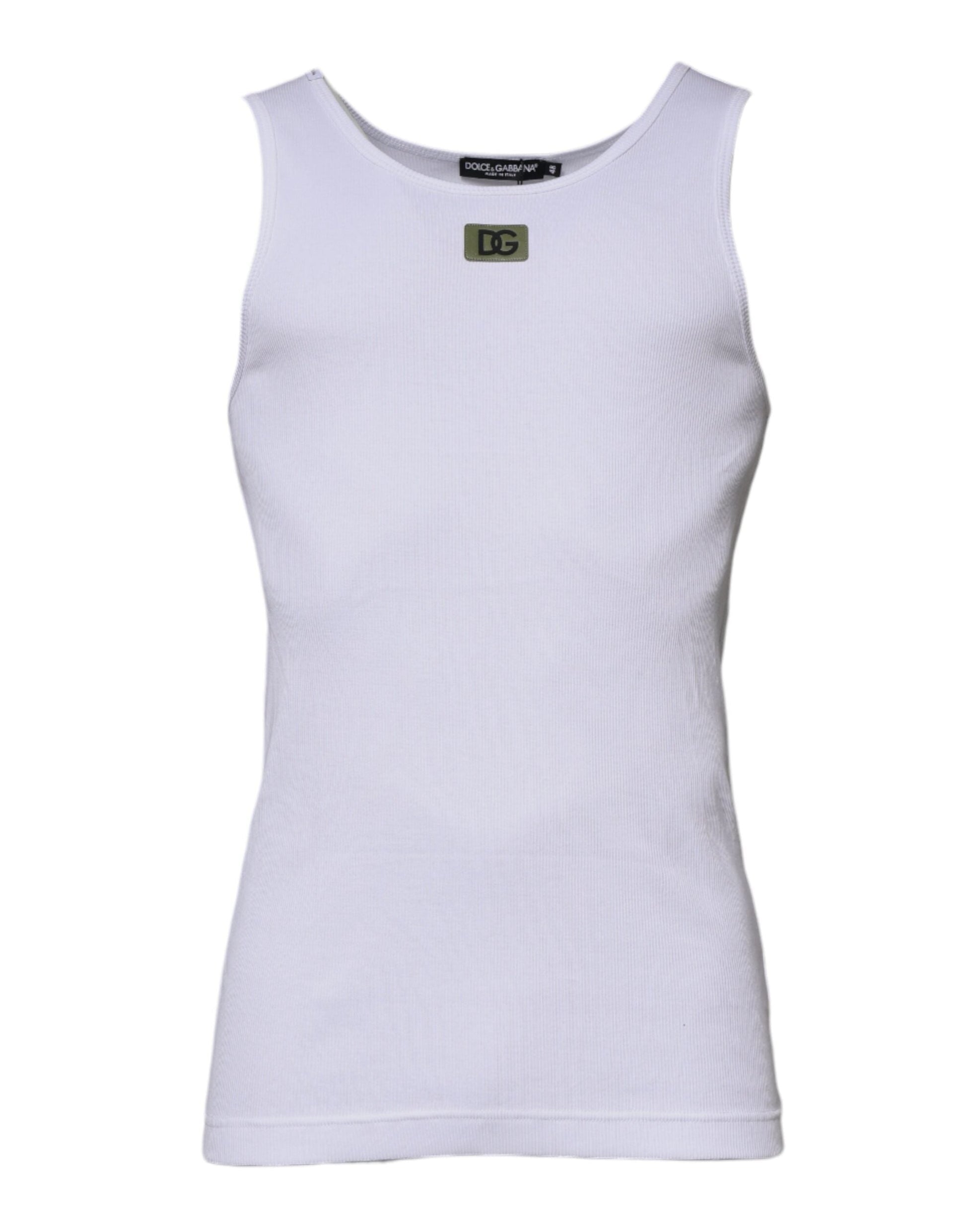 Dolce & Gabbana White Cotton Round Neck Sleeveless T-shirt - IT48 | M