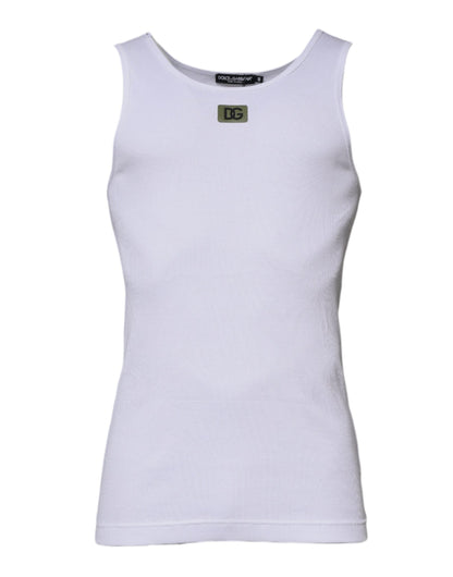 Dolce & Gabbana White Cotton Round Neck Sleeveless T-shirt - IT48 | M