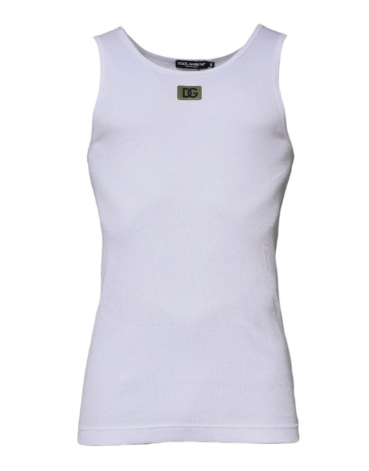 Dolce & Gabbana White Cotton Round Neck Sleeveless T-shirt - IT48 | M